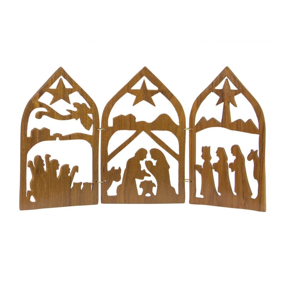 wooden folding nativity