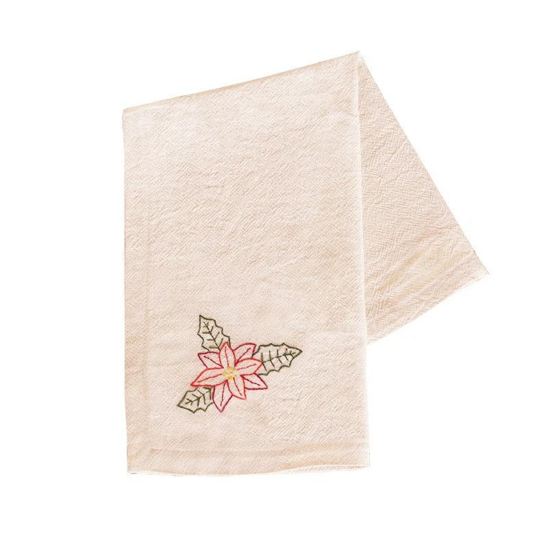 tea towel - embroidered poinsettia