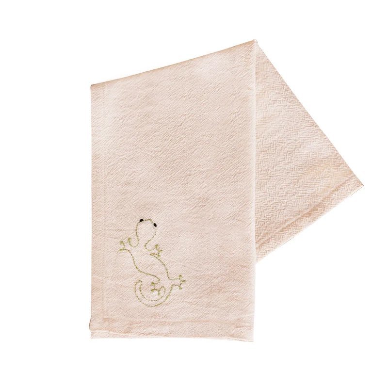 tea towel - embroidered gecko