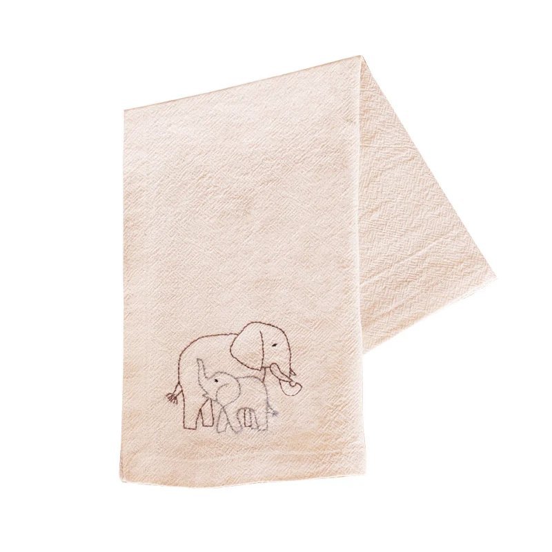 tea towel - embroidered elephants
