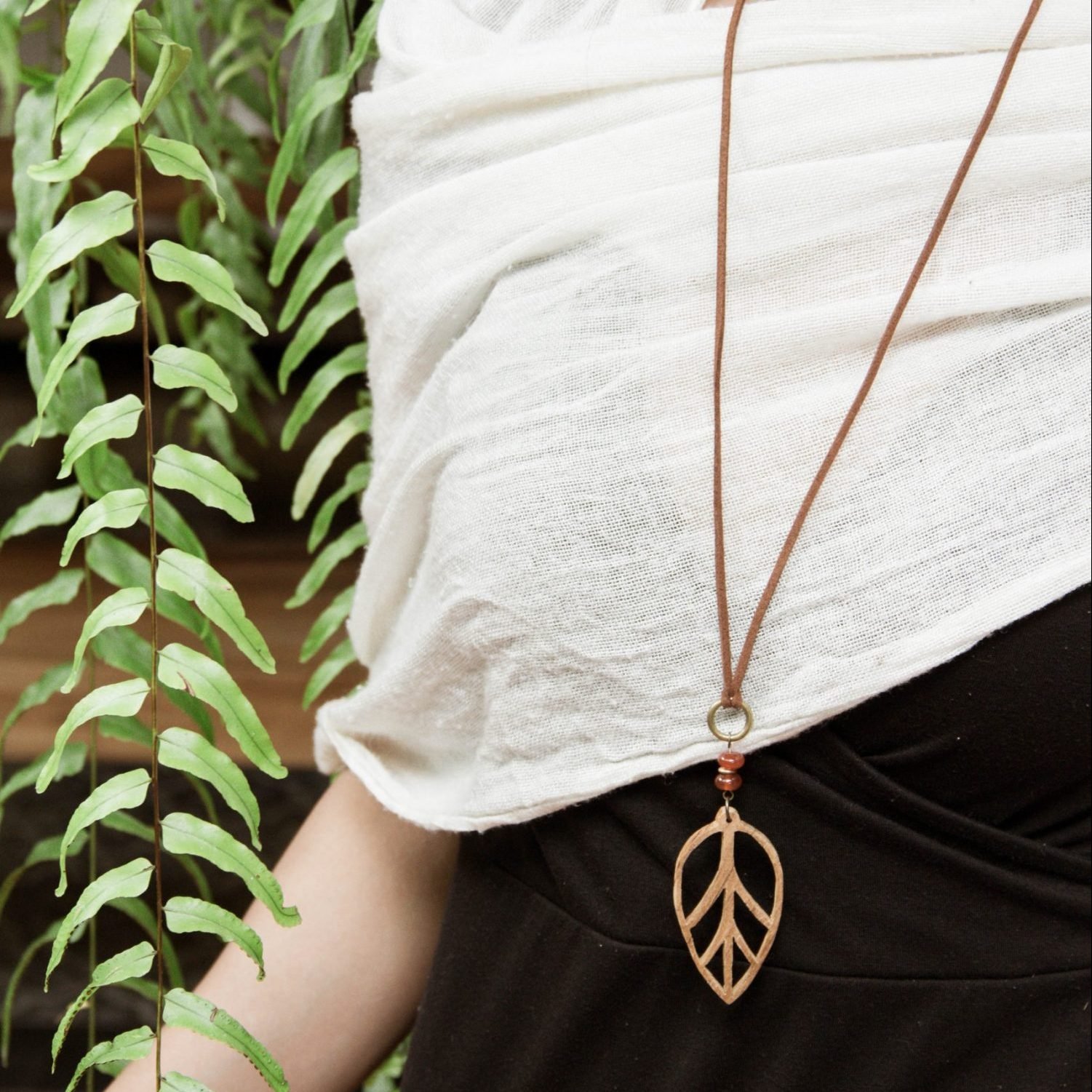 wooden leaf necklace