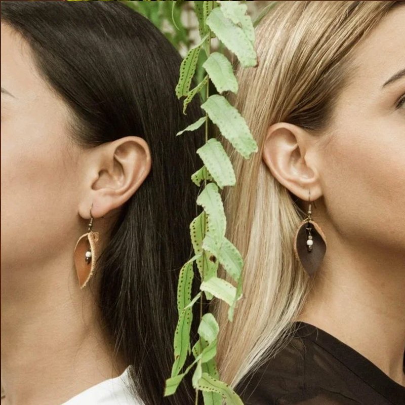 leather leaf earrings - Image 2