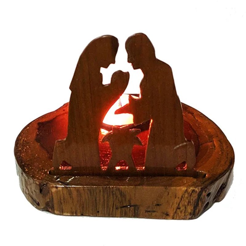 wooden nativity candle holder