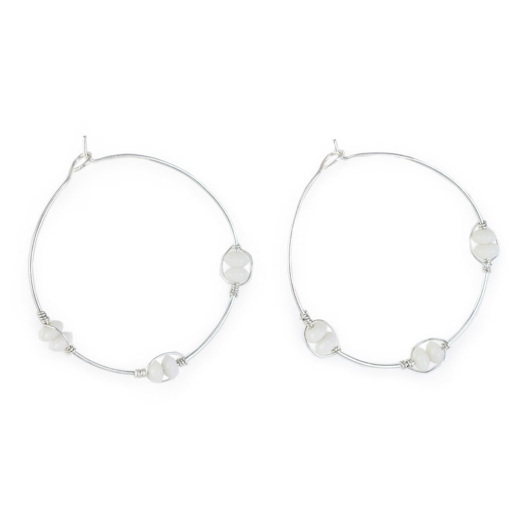 silver wire-wrapped hoop earrings