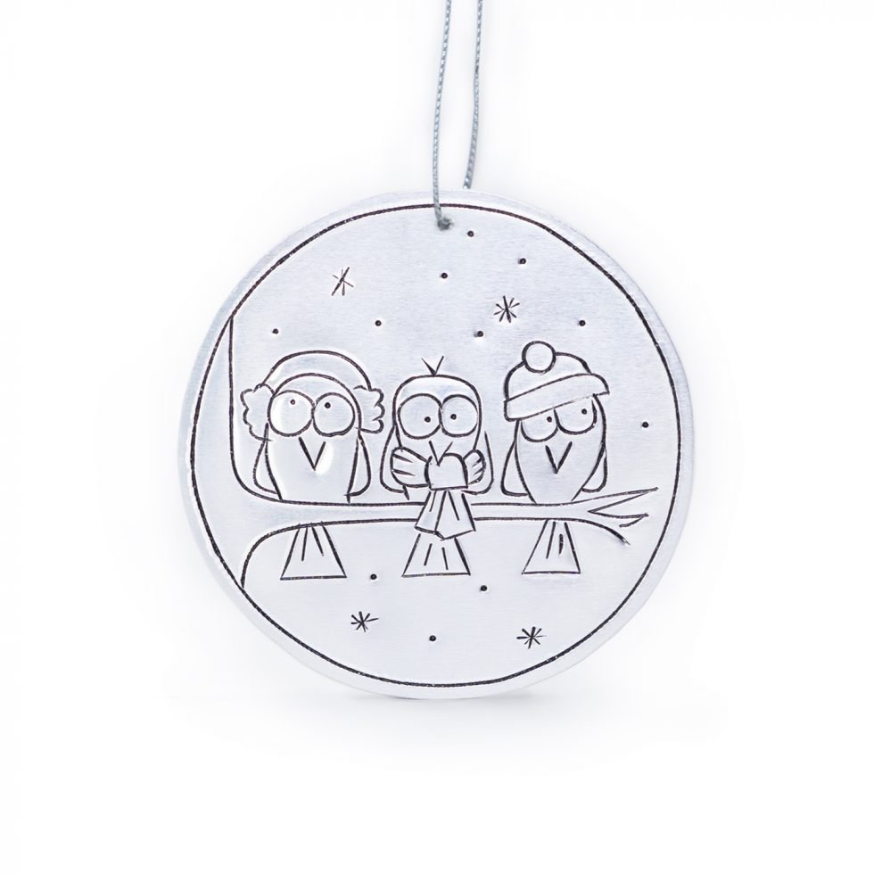 Tin Ornament Snow Birds