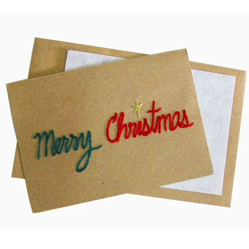handstitched merry christmas card
