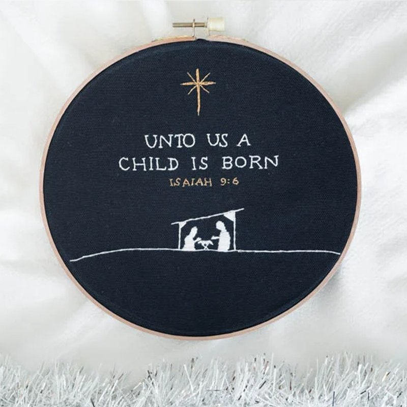 for unto us a child is born large embroidery hoop
