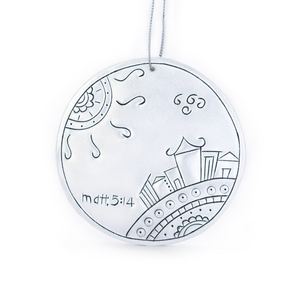 Tin Ornament City on a Hill