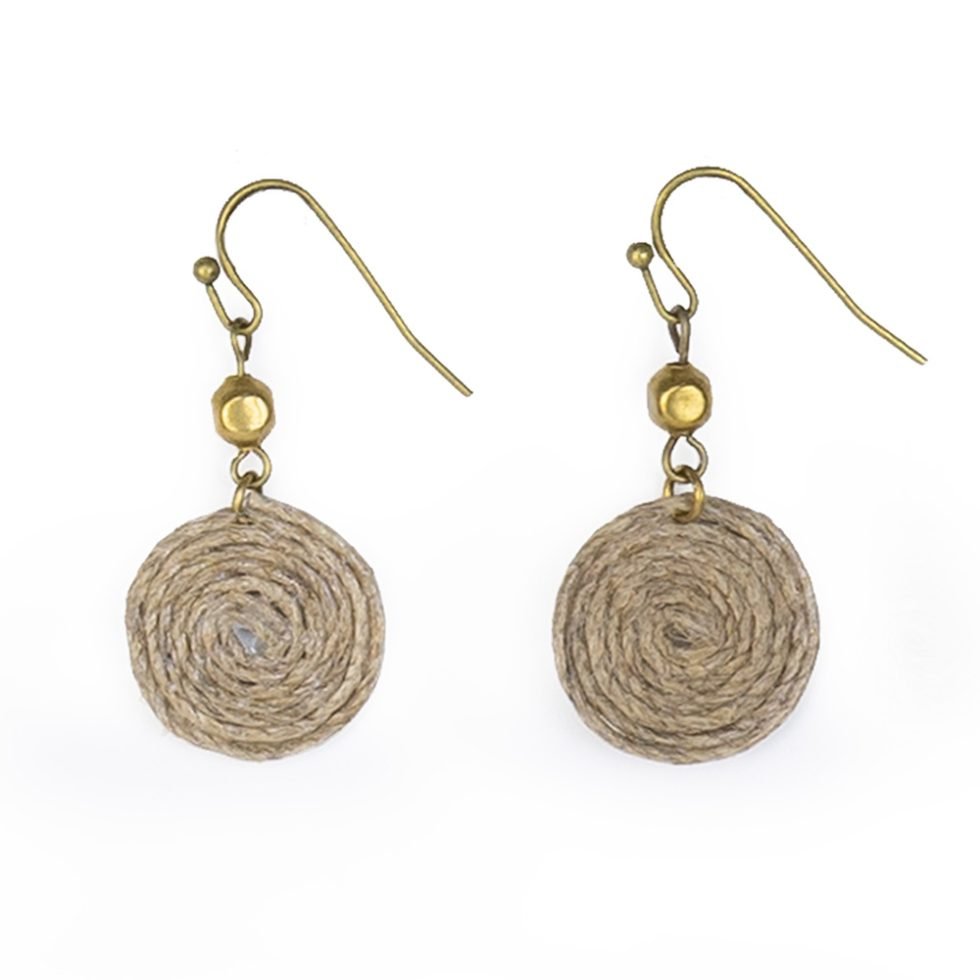 burlap spiral charm earrings