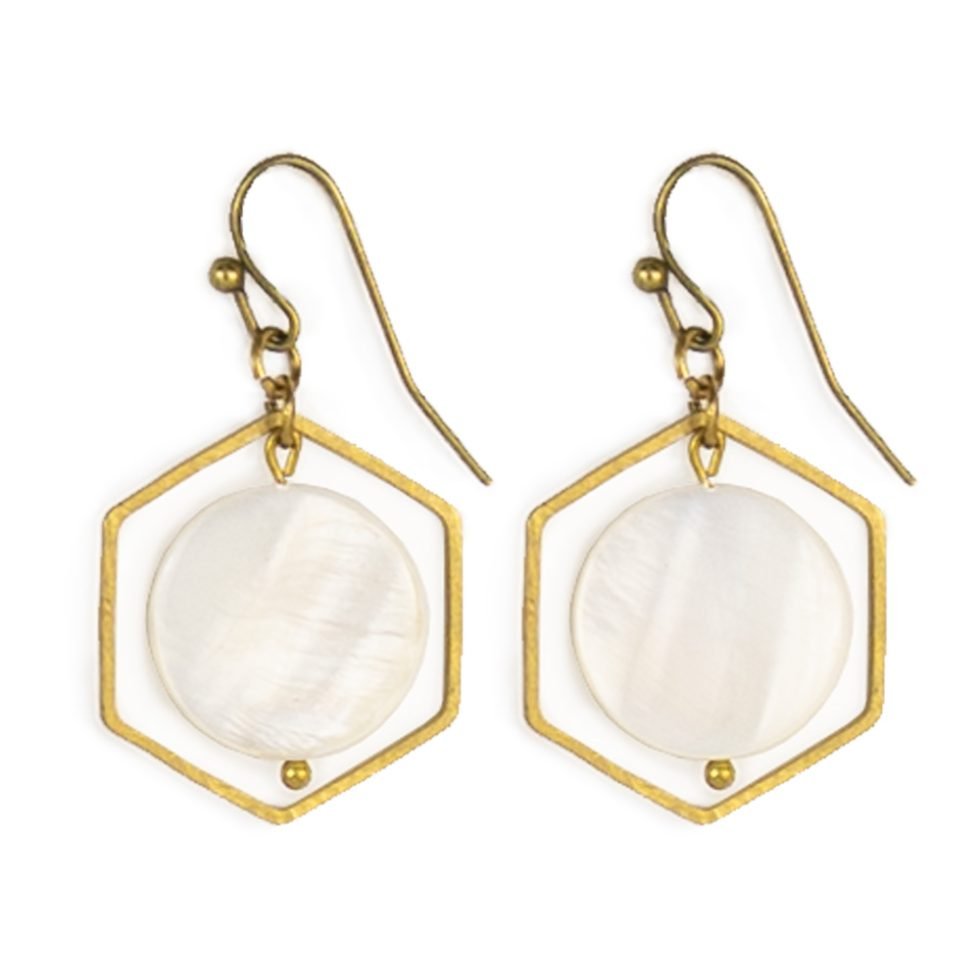 brass hexagon earrings